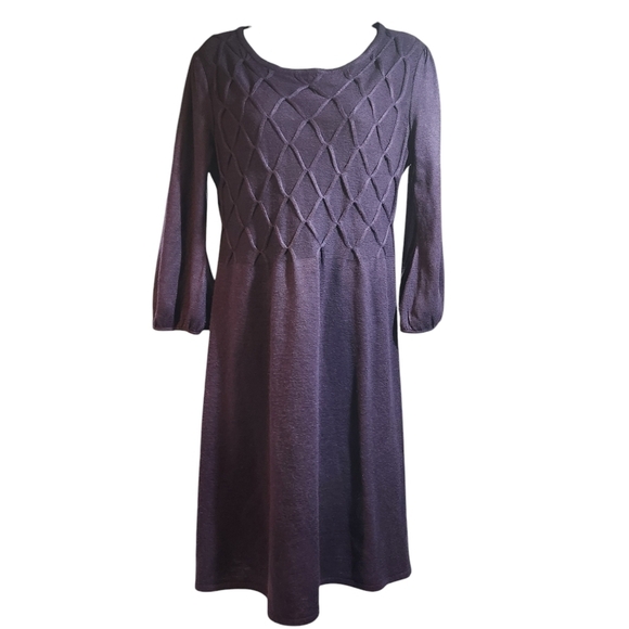 dressbarn Dresses & Skirts - Dressbarn Women's Sweater Dress Purple A-Line Midi ¾ Peasant Sleeve  Size M